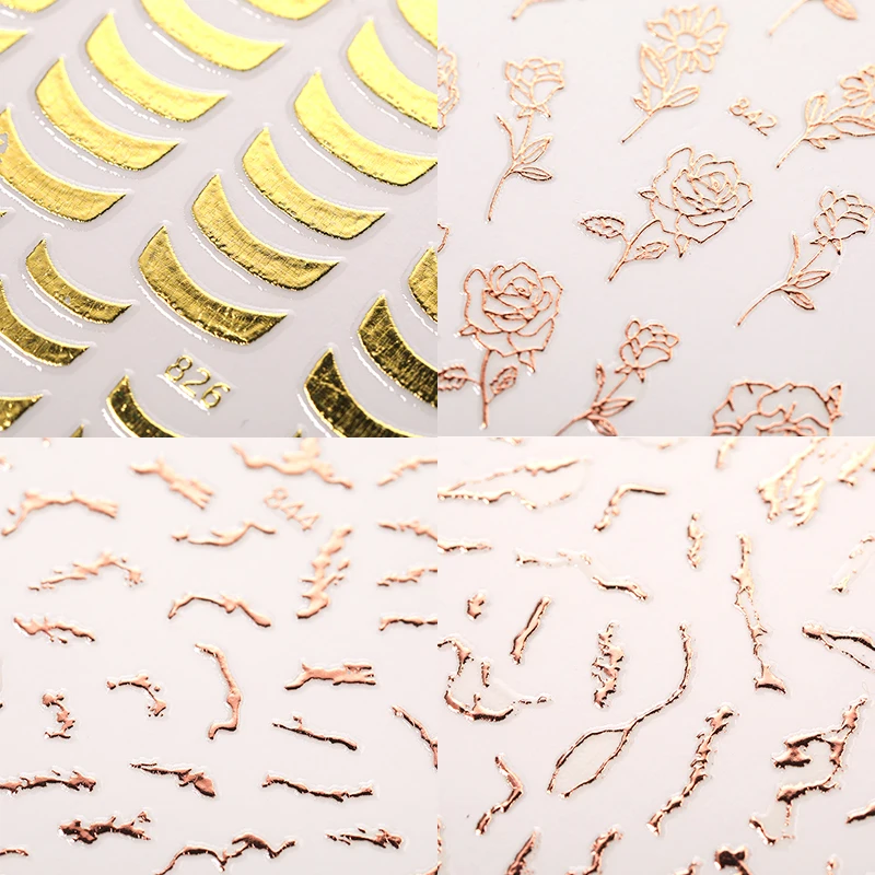 1 шт. 3D наклейки для ногтей с золотым розовым узором неправильная полоска
