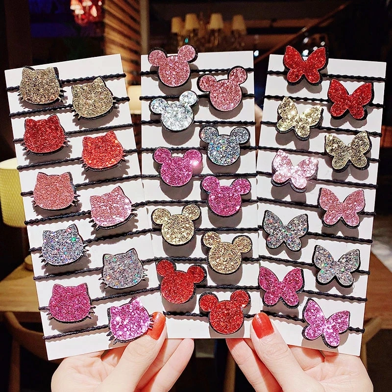 

Высокого качества, блестящие пайетки 10 шт. Детские резинки для волос Красочные с принтом «Звезда» из мультфильмов животного волос Веревка х...