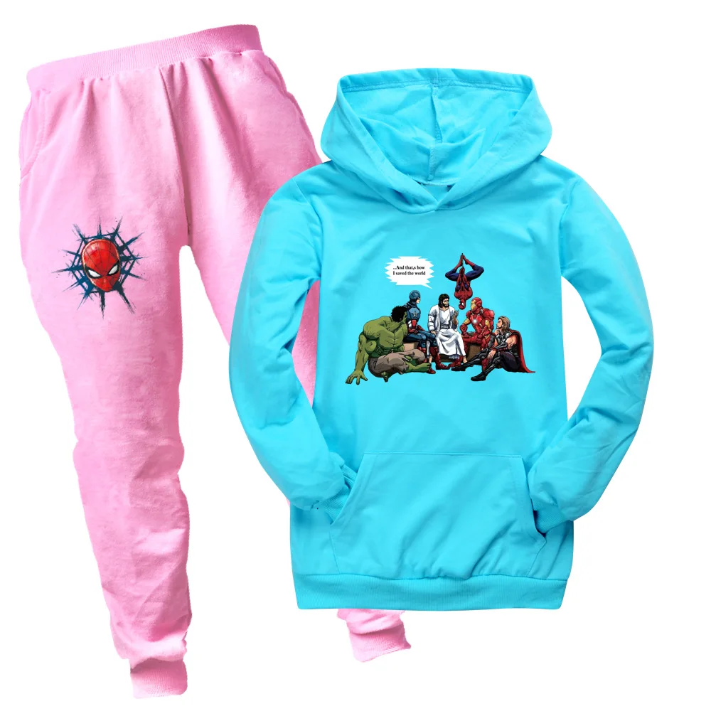 

Spiderman Spring and Autumn Cartoon Printing Fine Cotton Long-Sleeved Boys and Girls Bag Sweater + Casual Trousers 3-16 Y