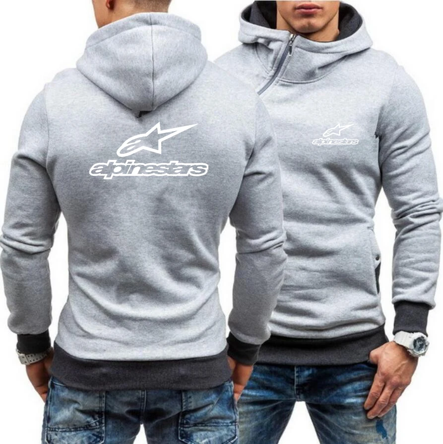 

Alpinestars Fall Winter Thickened Hoodie Men's Fashion Diagonal Zipper Patchwork Sweatshirt Men's Hooded Long-Sleeved Pullove