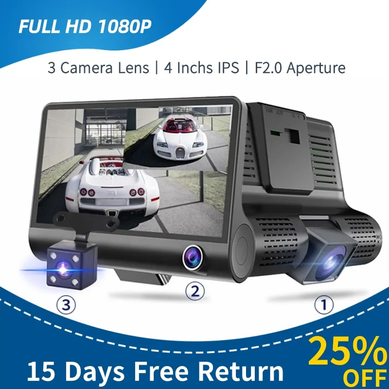 

Car DVR 3 in 1 Car Dash Cam 1080P HD Night Vision Video Recorder 3 Lens 4.0 Inch Support Rearview Camera Auto Registrator Dvrs