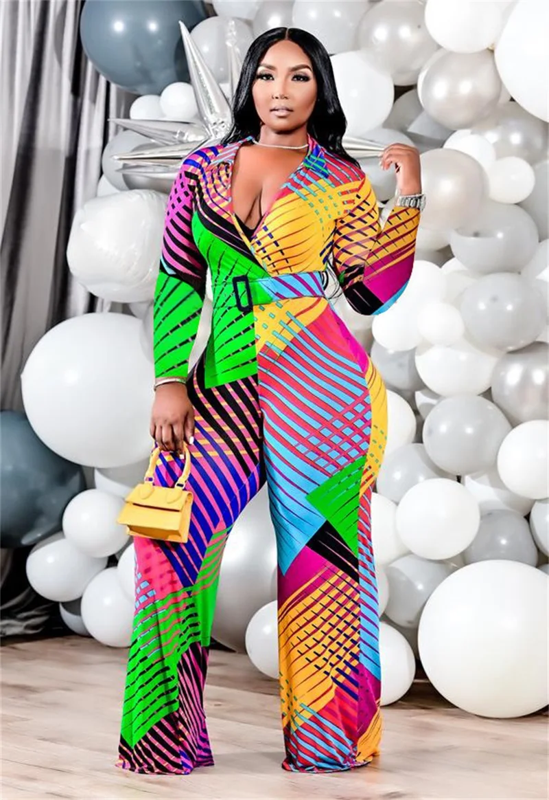 

Spring/Fall Women's Fashion Casual Printed Long Sleeve V-neck Pants