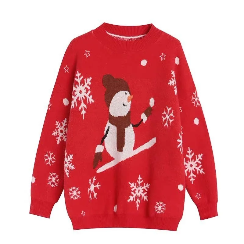 

Женские свитера красный Рождественский пуловер осенне-зимний свитер женский Снеговик свитер со снежинками Европейский Американский рожде...