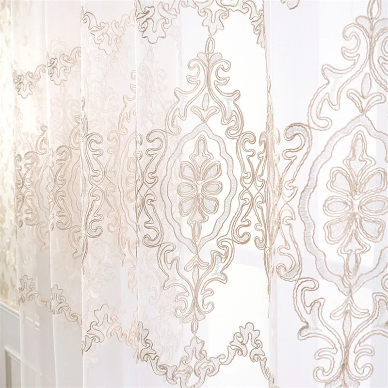 

European Luxury Rope Embroidery Yarn Curtains for Living Room Elegant and Modern Sheer Tulle Voile for Villa X-HM122#30