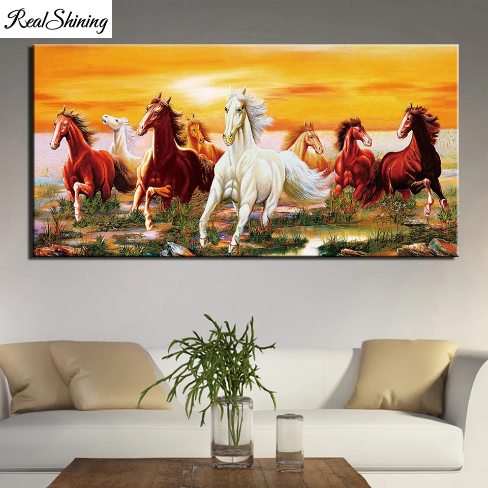 

Алмазная 5d картина «сделай сам», «восемь лошадей бегущих», вышивка крестиком, мозаика большого размера, картины стразы, украшение T864