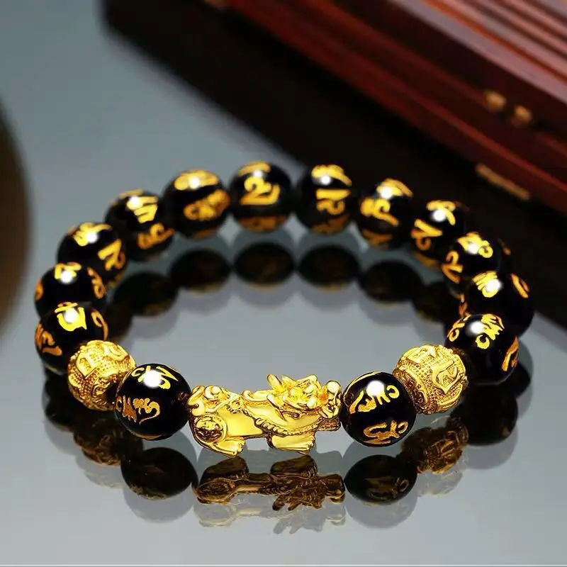 

Feng Shui Men's Lucky Prayer Beads Bracelet for Men Women Wristband Gold Color Pixiu Wealth and Good Luck Changing Bracelets