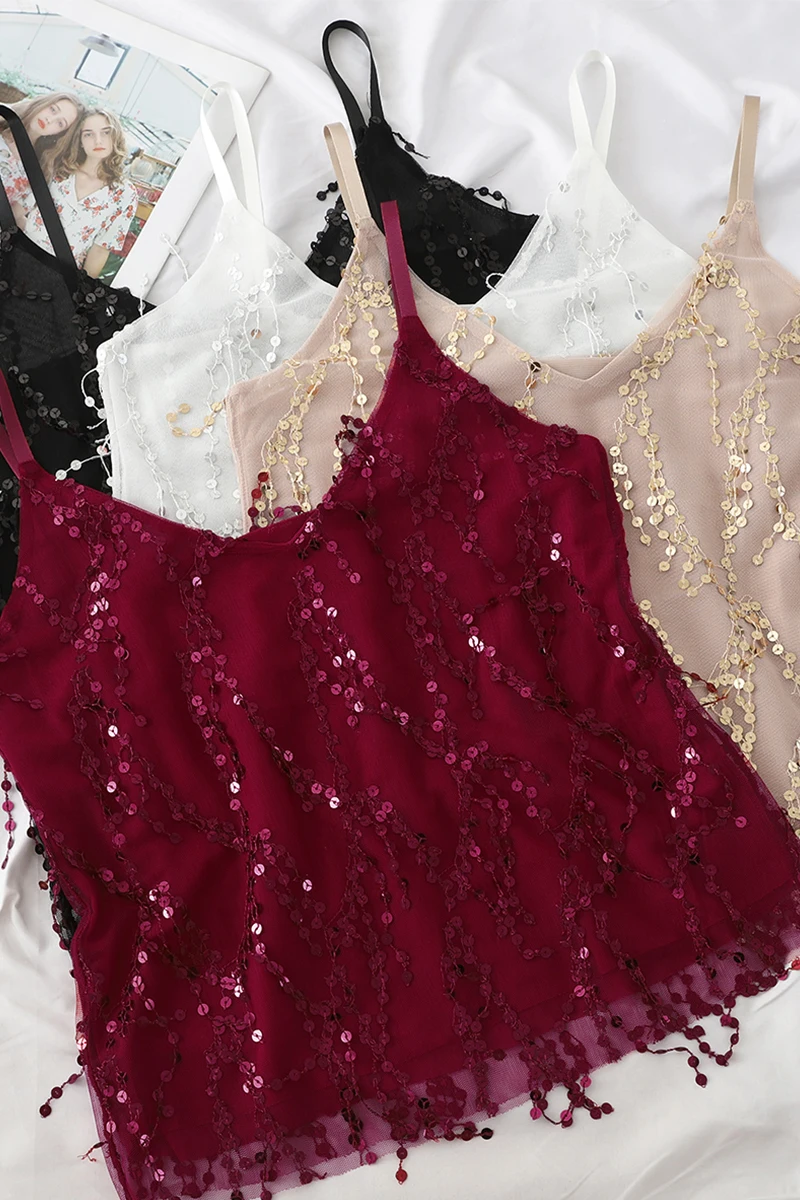 Женский укороченный топ с кисточками и блестками на лето | Женская одежда