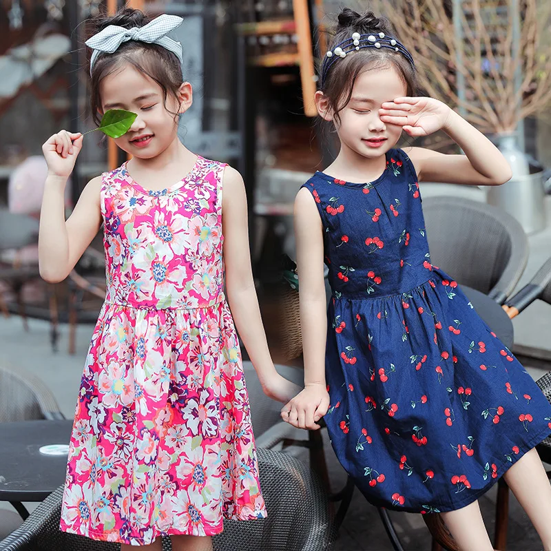 

Dresses For Baby 2021 For 1-7 Years Girls Floral Sleeveless Elegant Princess Dress Summer Flower Kids Cotton Children Clothing