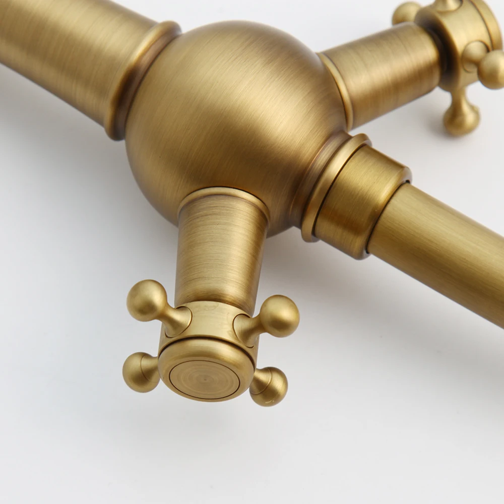 Смеситель для ванной KEMAIDI античная латунь 2 ручки крепление на раковину |