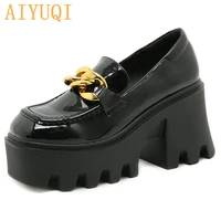 aiyuqi high heel women shoes 2021 autumn new fashion patent leather womens loafers platform british style shoes women