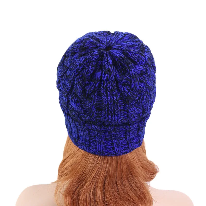 

European and American popular twist two color Wool Hat Ponytail braid hole Hat Winter women's hat
