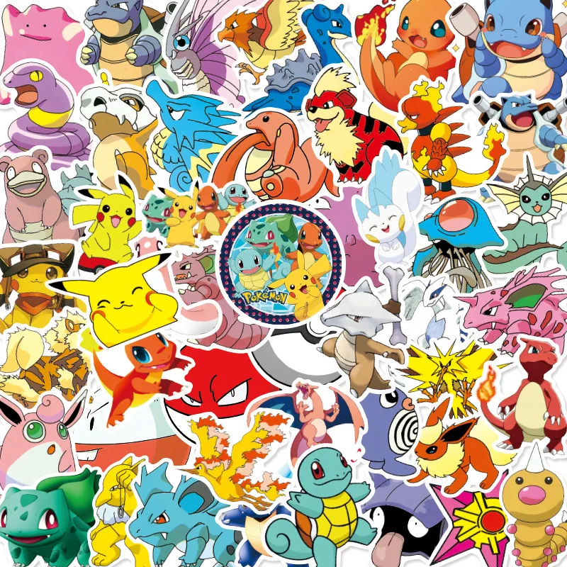 

50Pcs Pokemon Anime Stickers Skateboard Laptop Guitar Cartoon Pocket Monster Waterproof Graffiti Decal Child Classic Toy Gifts