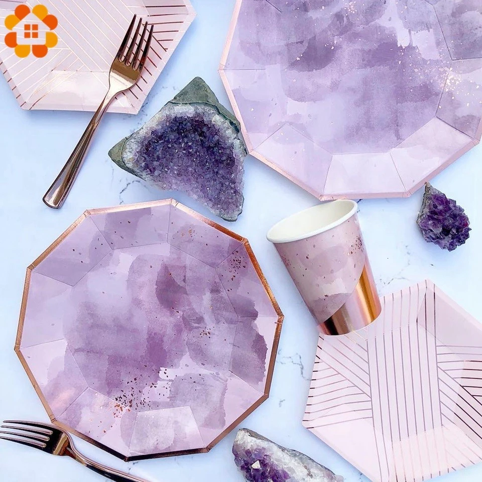 Полосатая одноразовая посуда серии Blue сделай сам позолоченные бумажные тарелки