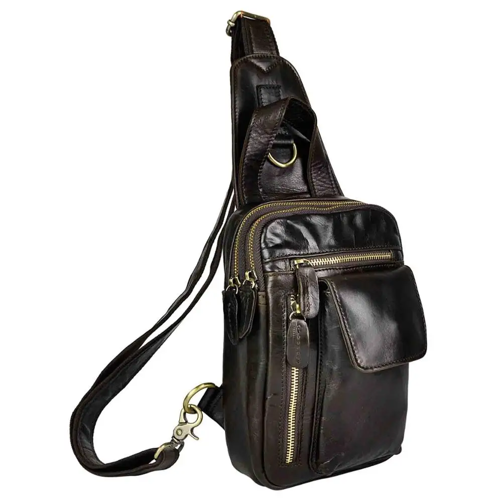 dark brown 3 Мужская качественная кожаная модная повседневная нагрудная сумка коричневый " планшет водный дизайн Дорожная сумка на одно плечо мужская B574-d - Цвет: dark brown 3