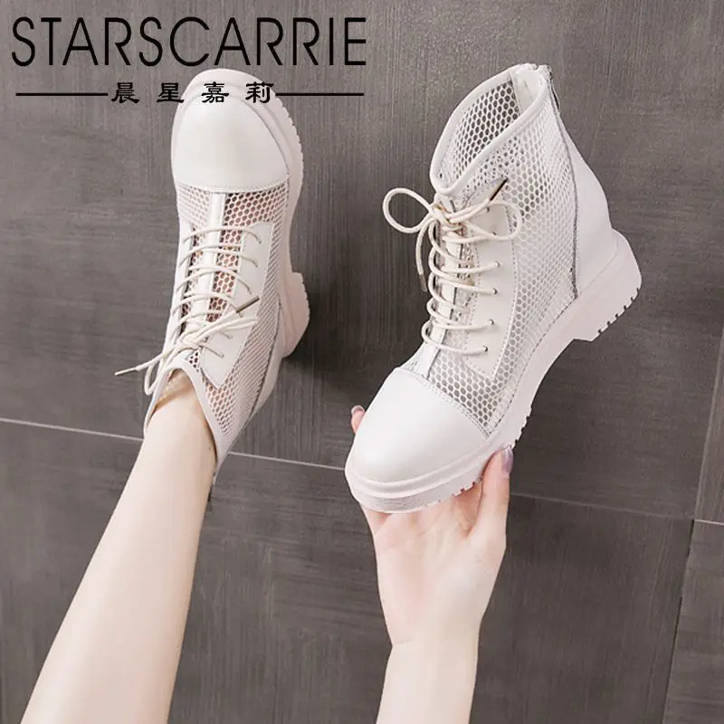 

Ботинки-мартинсы женские, тонкие дышащие сетчатые, на молнии, высокие, в британском стиле, белые, лето 2021