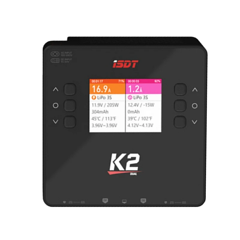 ISDT K2 AC 200 Вт DC 500Wx2 20A Двухканальное балансирующее зарядное устройство Lipo с двумя