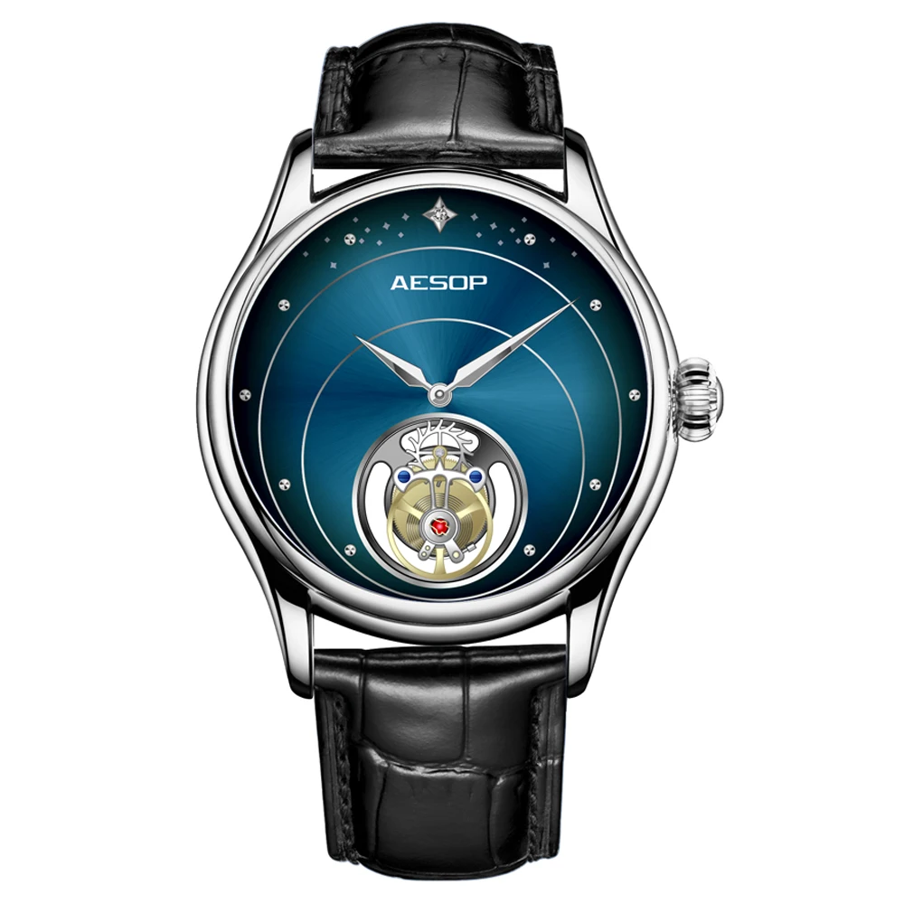 AESOP Luxury Flying Real Tourbillon Skeleton Wristwatch Men Waterproof Mechanical Hand-wind Watch Cl