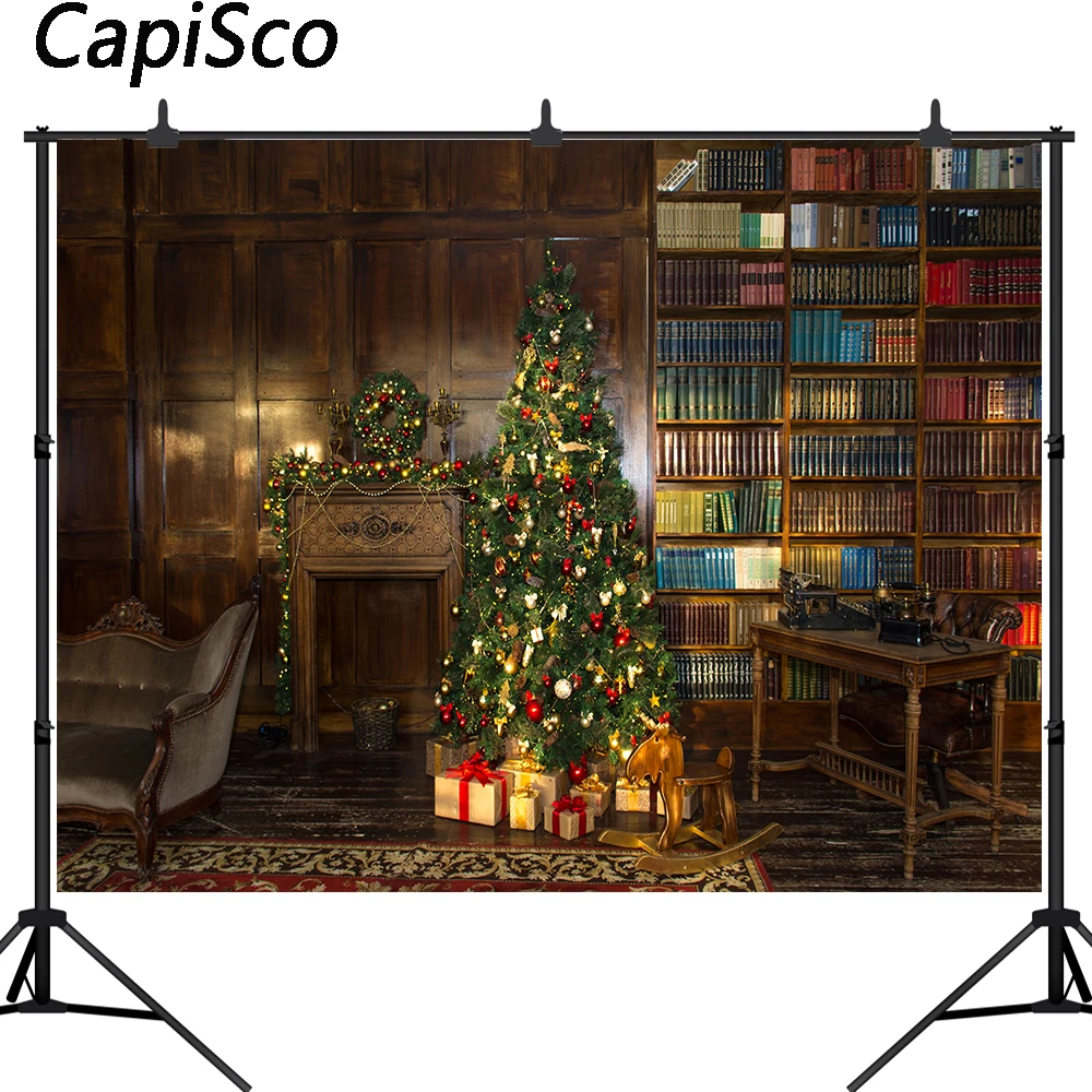 

Capisco фотография Фон книжные полки Рождественская елка Ретро украшение фотографический фон
