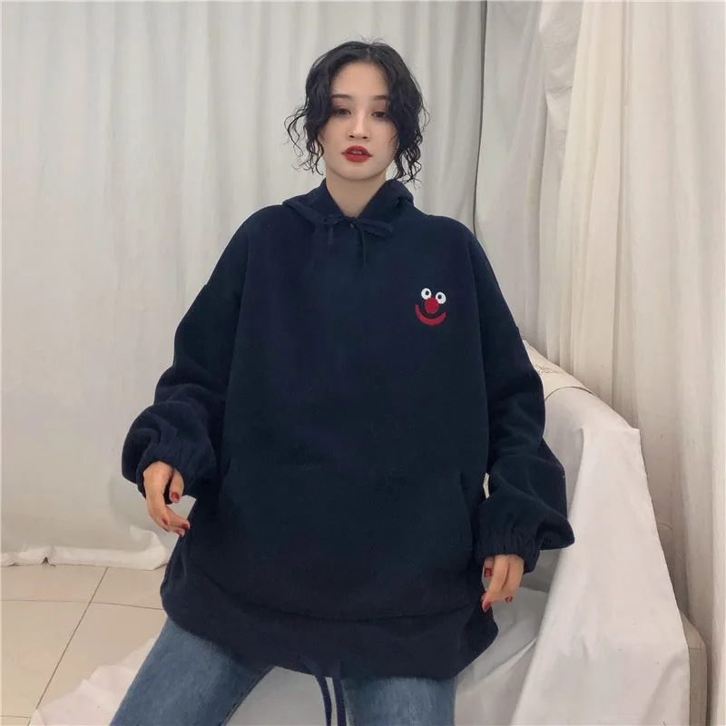 

Autumn Cartoon Loose Women's Hoodies Sweatshirt Pockets Oversize Embroidered Sweatshirts Women 2020 Winter Clothing
