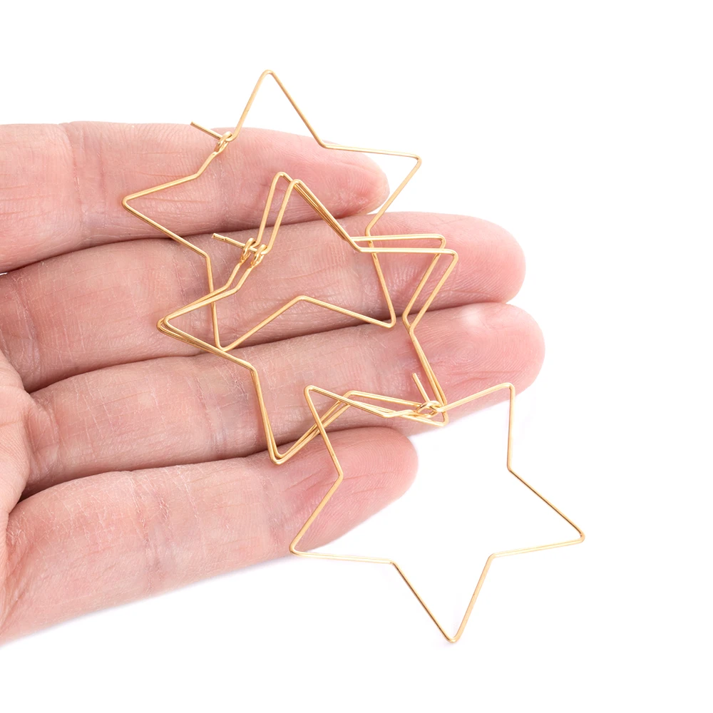 10 шт. золотистые висячие серьги из нержавеющей стали со звездами 40 мм