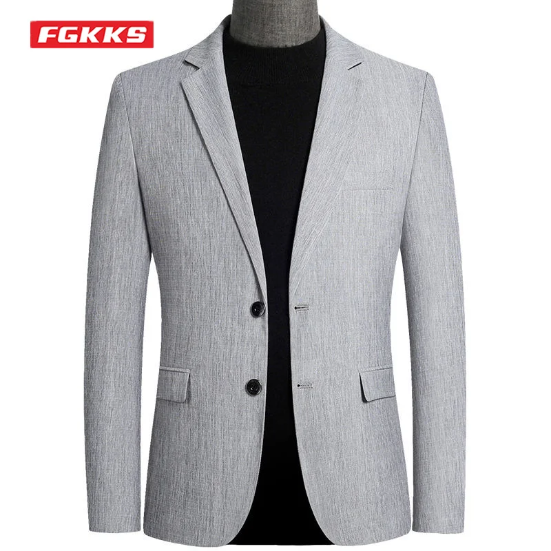

FGKKS 2021 Spring Autumn New Men's Trendy Blazers Solid Color Single-Breasted Suit Jacket British Gentleman Casual Blazers Male