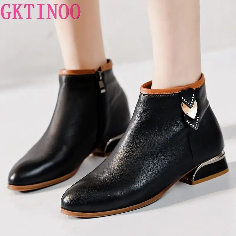 

GKTINOO/модные женские короткие ботинки; Ботильоны из натуральной кожи на низком каблуке; Зимняя теплая плюшевая женская обувь на меху; Большой...