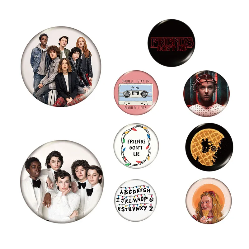 

1 PCS STRANGER THINGS Pins Button TV Series Eleven Brooch Friends Don't Lie Badge Denim Shirt Lapel Pin Gothic Jewelry for Fans