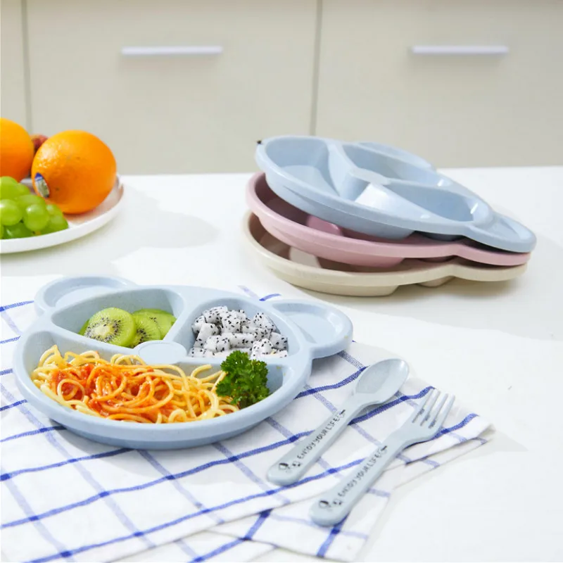 Детская миска + ложка вилка набор посуды для кормления мультяшный медведь