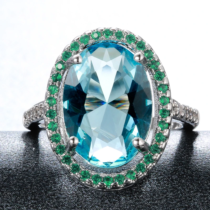 Vinregem Брендовое кольцо из твердого серебра 925 пробы Аквамариновый изумруд камень