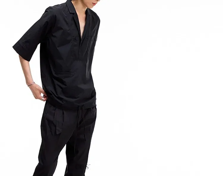 Новая мужская рубашка с v образным вырезом простая свободная черная