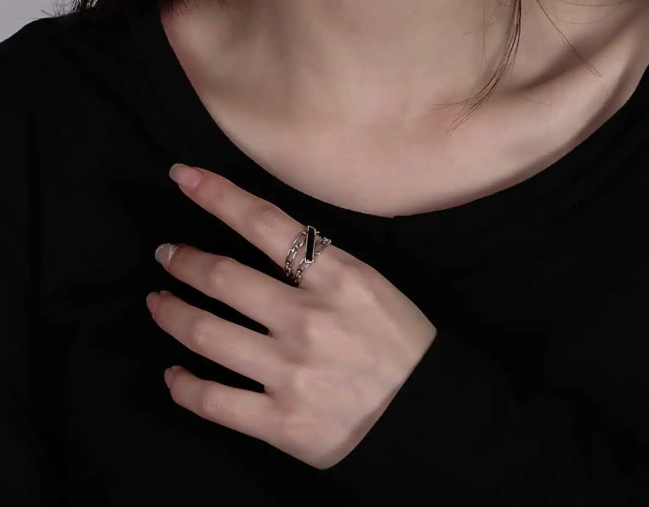 

Punk Style 925 Sterling Silver for Women Ring Hip-hop Multi-layer Chain Wild Jewelry Retro Sterling Silver Neutral Ring Luxury