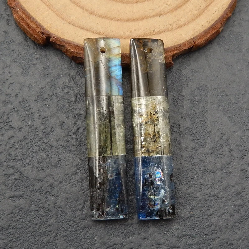 Коридор зеленый Кианит и лабрадорит приклеенные прямоугольные серьги бусины pair41