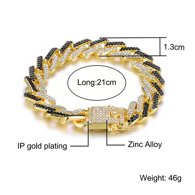 gold and black D&Z, хип-хоп, 8 цветов, со льдом, побрякушки, CZ, кубинские звенья, цепочка, браслет для мужчин, зубец, Майями, звено, очаровательный браслет - Окраска металла: gold and black