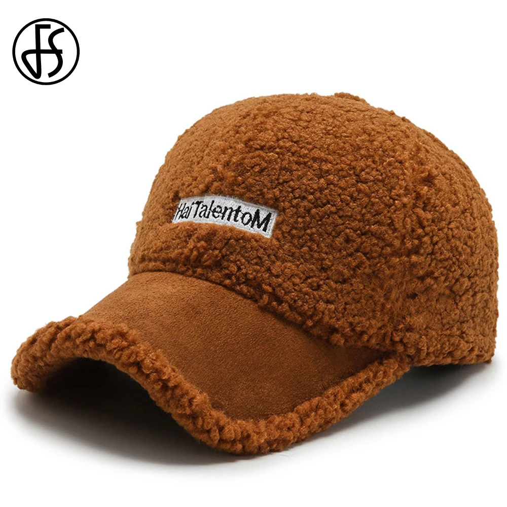 

FS 2022 Brown Wool Teddy Hats For Men Women Warm Winter Baseball Caps Streetwear Lambswool Snapback Hip Hop Trucker Hat Bone