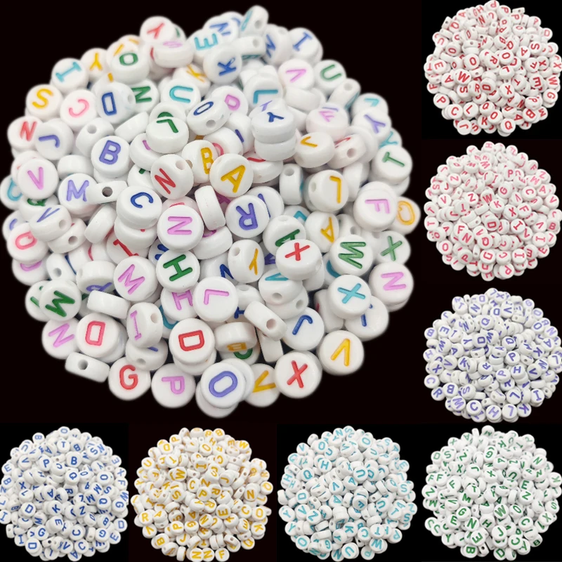 

Бусины россыпью для рукоделия, белые цветные буквы для изготовления ювелирных изделий «сделай сам», комплектующие для ожерелий, браслетов, ...