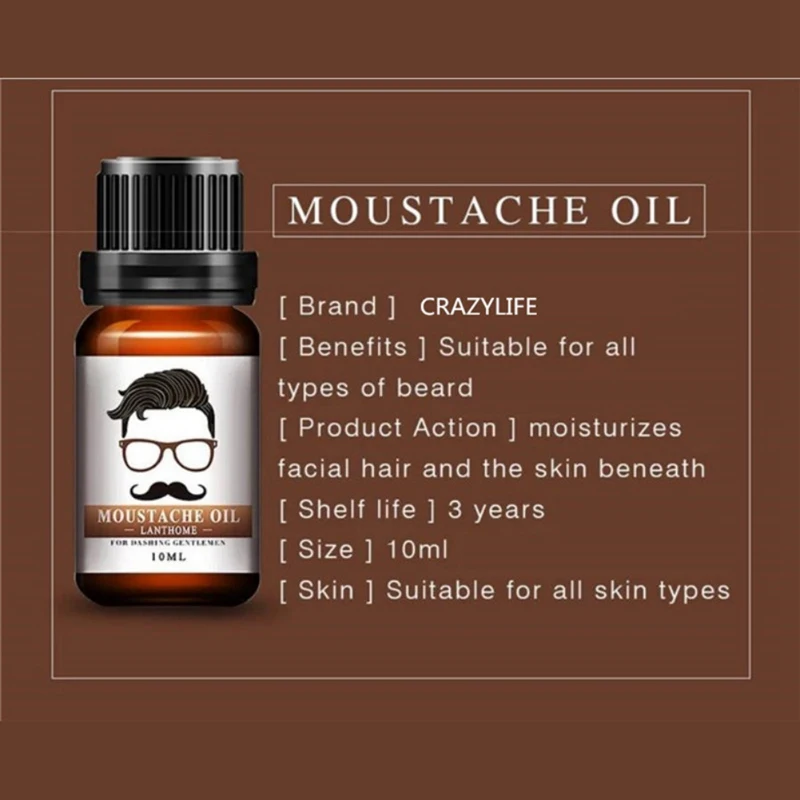 

10ml Beard Oil Beard Growth Moustache Cream Kit Leave-In Conditioner for Groomed Beard Growth