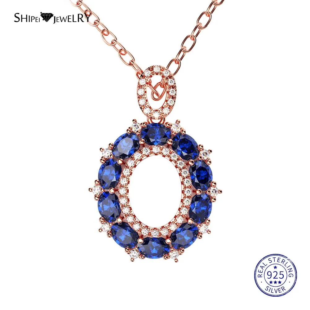 RoseGold-Blue Shipei стерлингового серебра 925 пробы ювелирные изделия Желтое золото розовая, золотая, овальная Сапфировая подвеска ожерелье для женщин Подарок на годовщину - Цвет камня: RoseGold-Blue