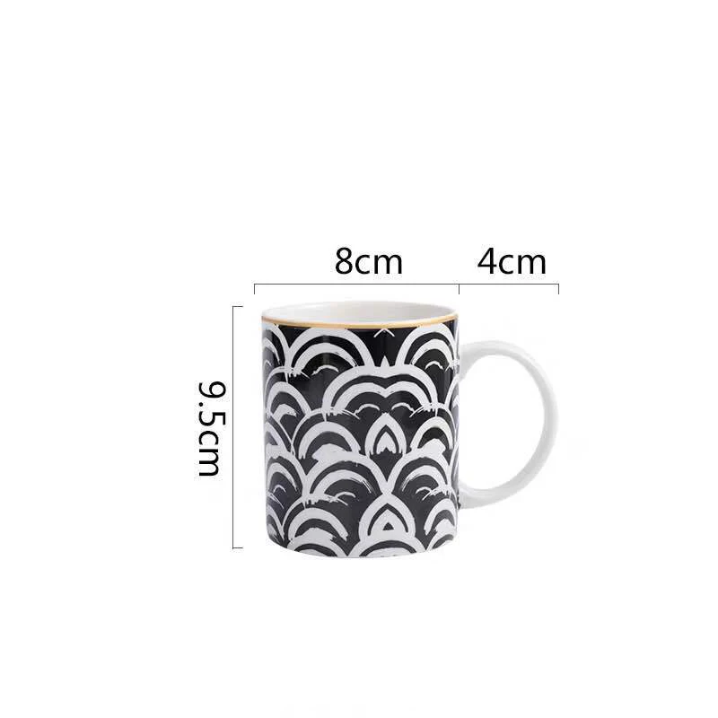 

New Ceramic Couple Mug Geometric Pattern Cup Travel Mug White Pattern Gold Handle Tea Milk Cups And Mugs Gifts