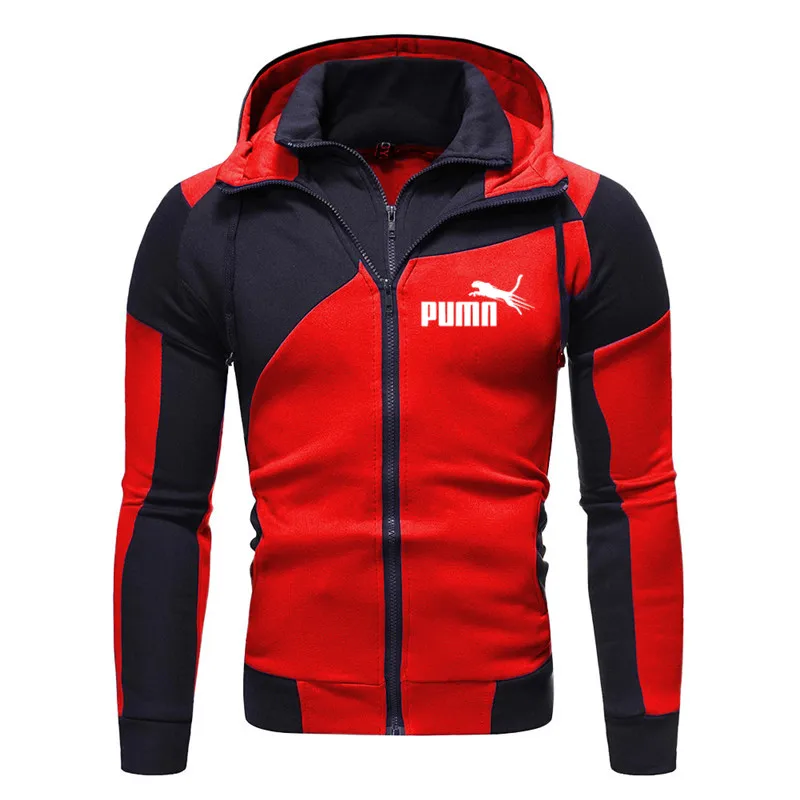 

New Fashion Hoody Jacket Coat Funny Logo Design Casual Men Hoodies Sweatshirts Splicing Double Layer Zip Cardigan M-3XL