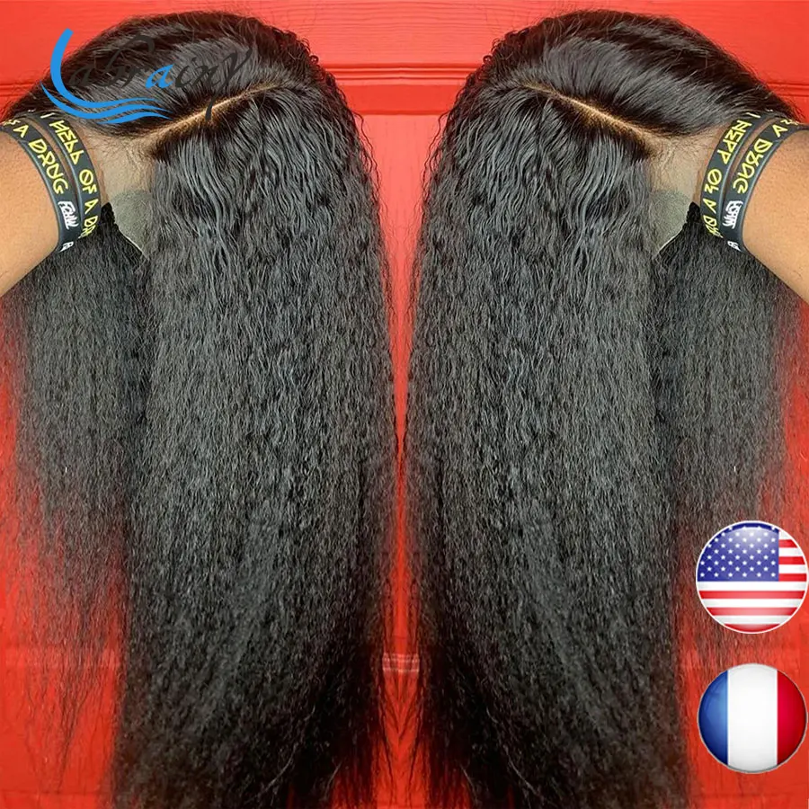 HD прозрачный кудрявые прямые Синтетические волосы на кружеве al парики 13x6 полный