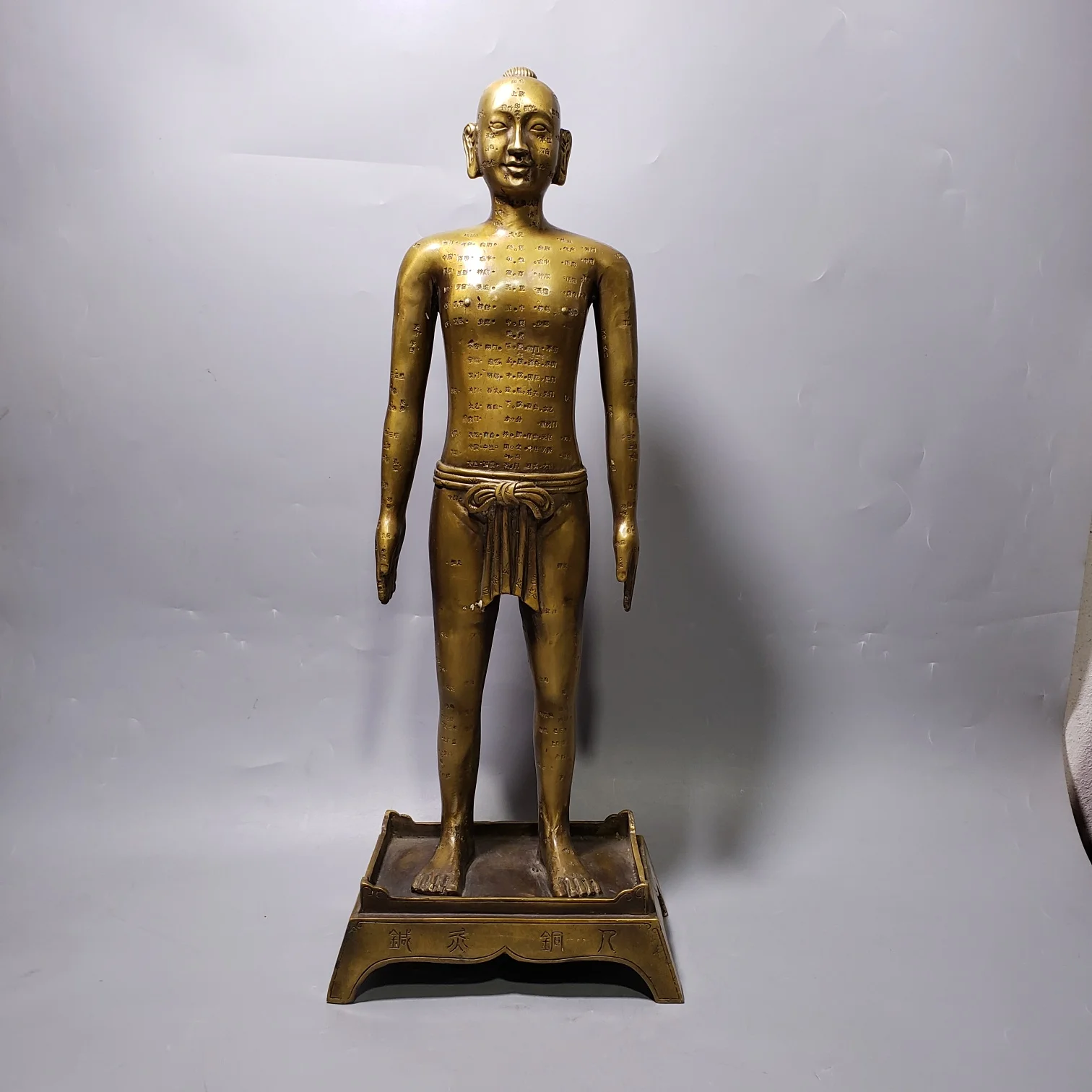 

21"Tibetan Temple Collection Old Bronze Acupuncture Acupoints Mannequin Chinese Medicine Human acupoint model Office Ornaments