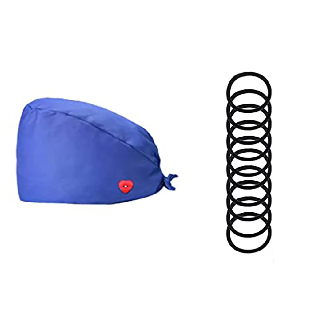 

2PCS Men's and Women's Nurse Cap Operating Room Pharmacy Nursing Laboratory Pet Shop Bouffant Hat Sweatband With10 Hair Ropes