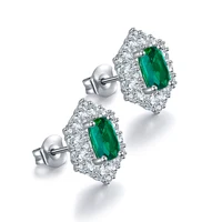 Lab Grown Emerald Jewelry Stud 1.33ct Sterling Plate 925 Silver Earring 2021 New Arrival Beautiful For Girls Women's
