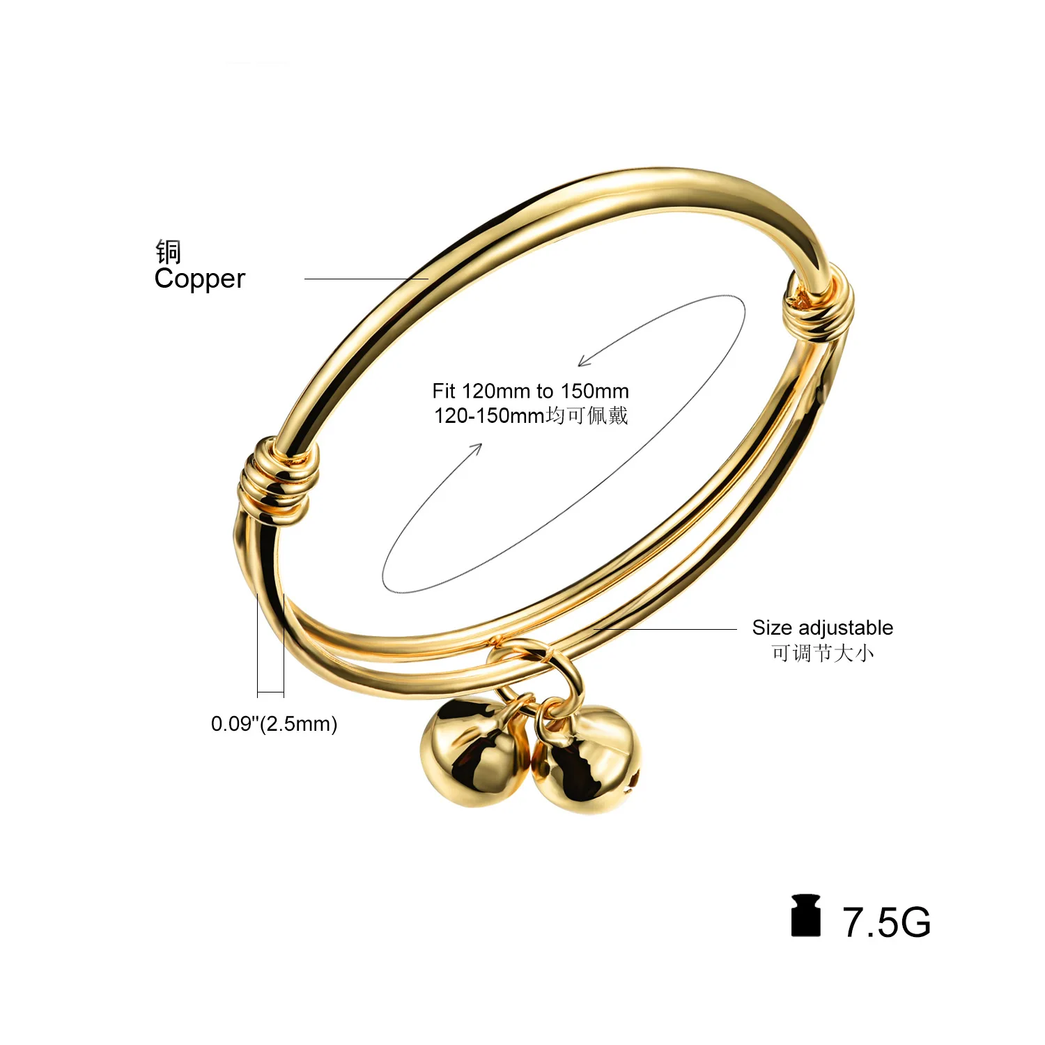 

Children's Pull-out Bracelet, Gold-plated Copper, Push-pull Opening Bell Bracelet, Auspicious Gift Wholesale