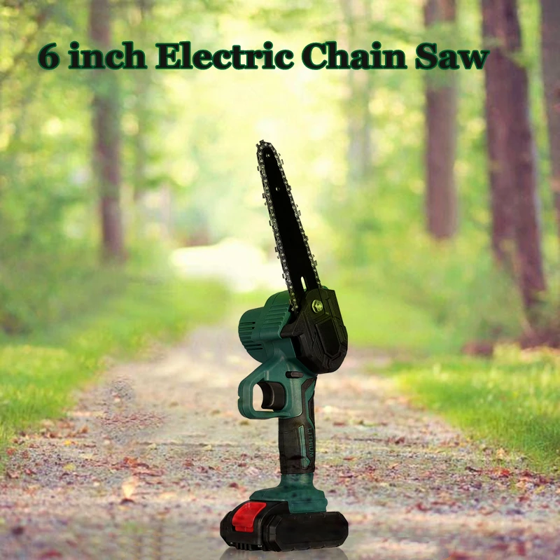 

21V 1200W 6 Inches Cordless Electric Chain Saw Optional Battery One-handed Rechargeable Garden Pruning Saw For Wood Cutting