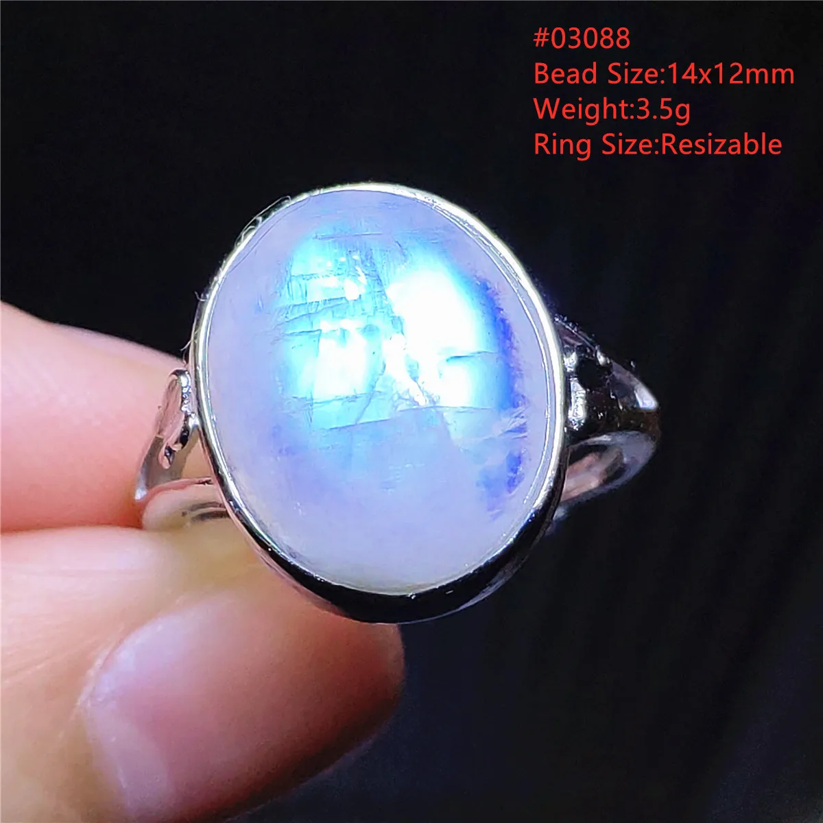 Кольцо регулируемое с натуральным лунным камнем для мужчин и женщин серебро 925