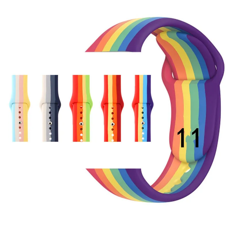 

Ремешок силиконовый Радужный для Apple Watch 38/40 мм 42/44 мм, мягкий спортивный браслет поколения 3456