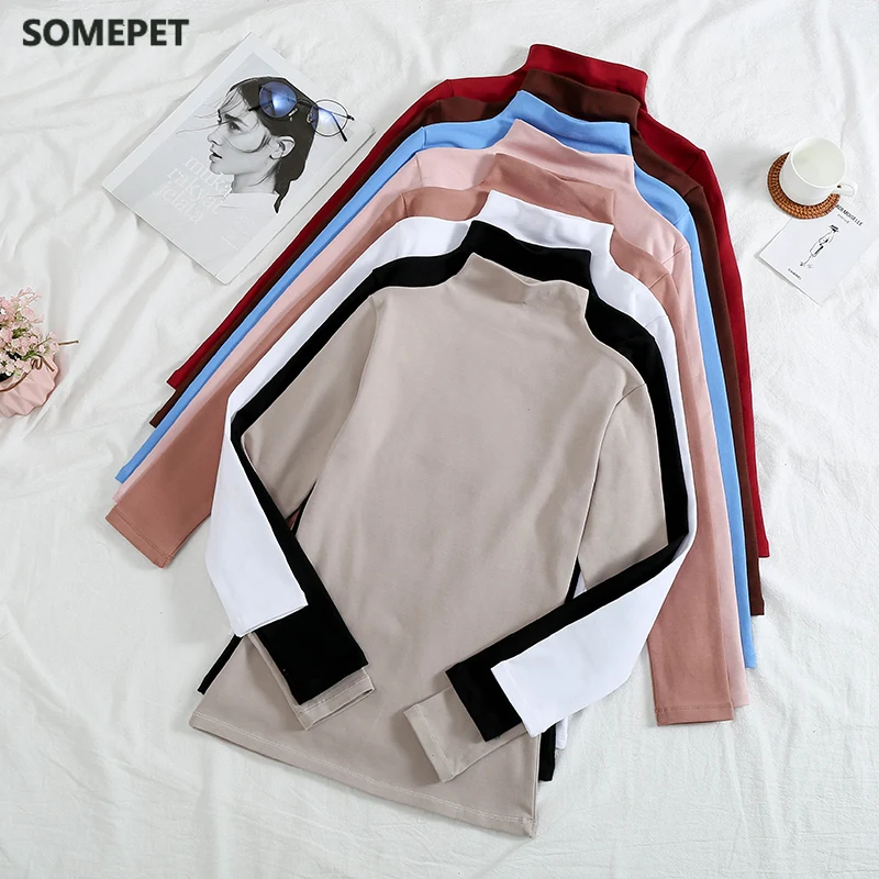 

Футболка женская осенняя флисовая, винтажная Водолазка с длинным рукавом, однотонная бархатная рубашка