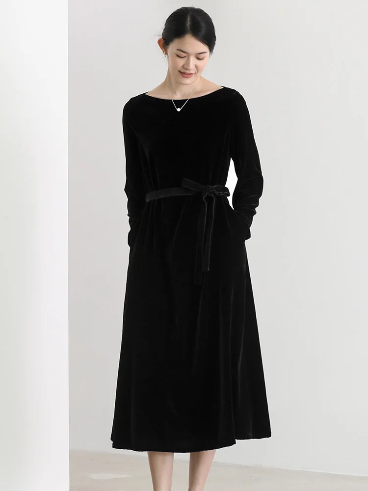 Женское вельветовое платье Lautaro Длинное Зеленое Повседневное с длинным рукавом и