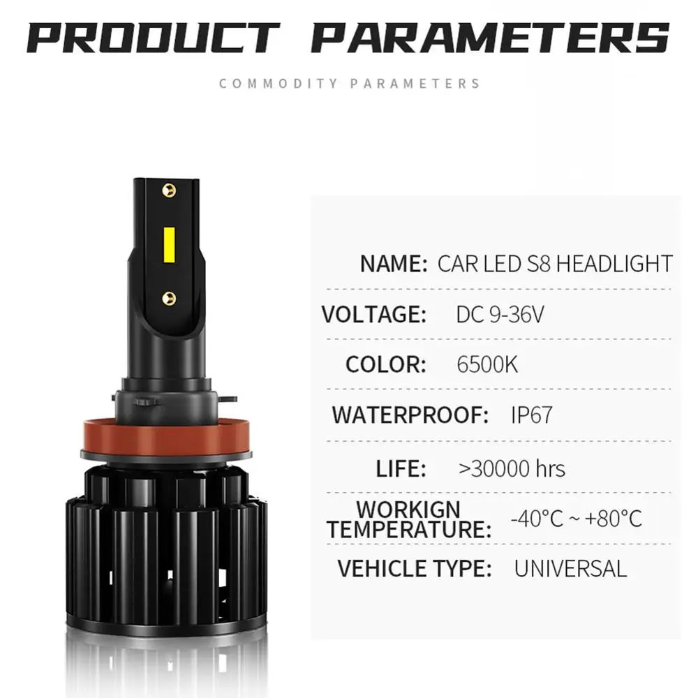 

1Pair LED Car Headlight Bulbs ZES-1860 super bright 9-30V 6500K 8000LM H1/H3/H4/H7/H11/9005/9006 High Brightness IP67 Waterproof